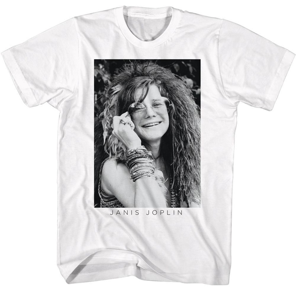 Janis Joplin Bw Glasses White Tshirt